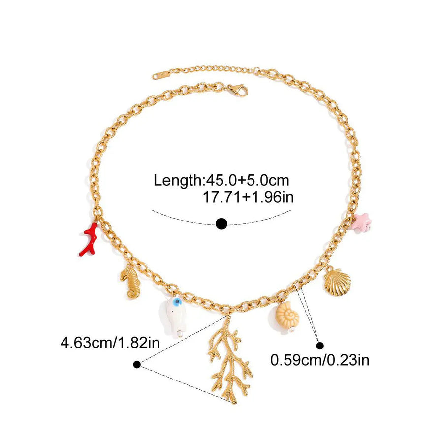Yuqing Realm ｜ Accessories Boutique 18K Gold-Tone Ocean Shell Necklace | Adjustable Beach Coral Pendant | Vacation Jewelry