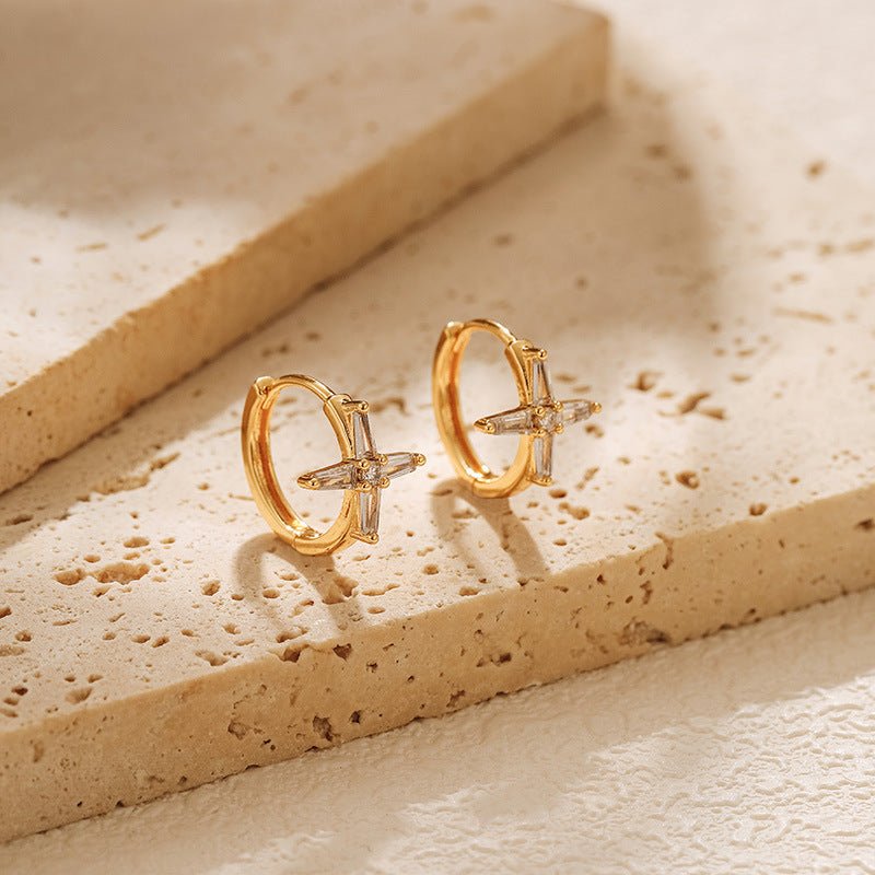 18K Gold Plated Black Cross Huggie Hoop Earrings - Aruary Studio ｜ Artisanal Jewelry