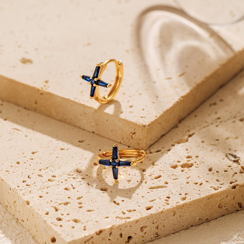 18K Gold Plated Black Cross Huggie Hoop Earrings - Aruary Studio ｜ Artisanal Jewelry
