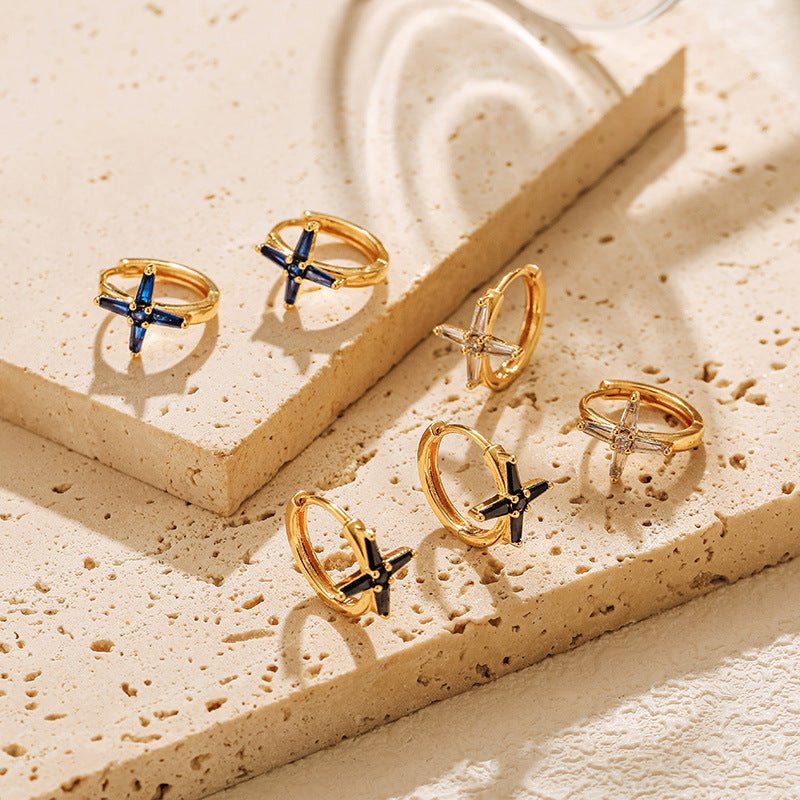 18K Gold Plated Black Cross Huggie Hoop Earrings - Aruary Studio ｜ Artisanal Jewelry