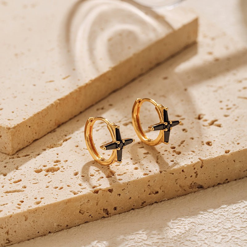 18K Gold Plated Black Cross Huggie Hoop Earrings - Aruary Studio ｜ Artisanal Jewelry