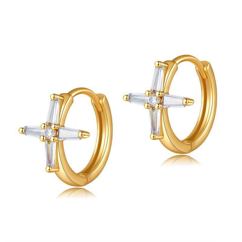 18K Gold Plated Black Cross Huggie Hoop Earrings - Aruary Studio ｜ Artisanal Jewelry