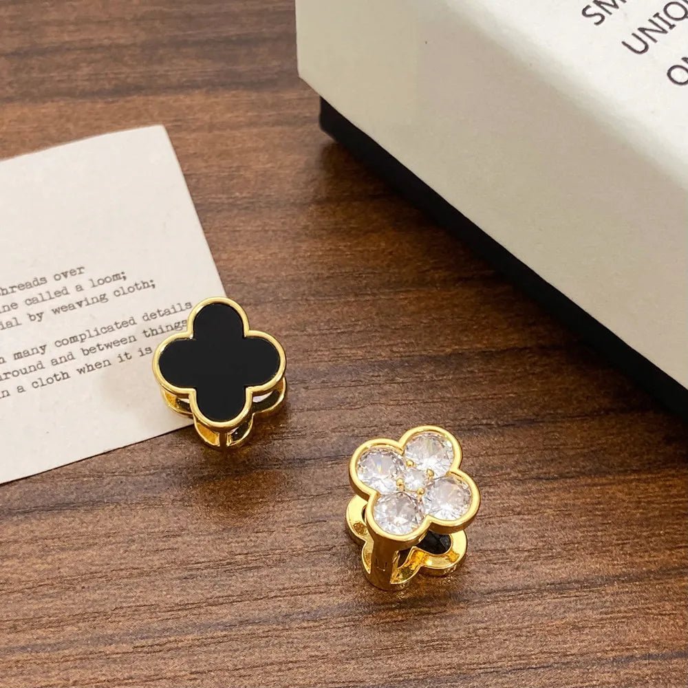 18K Gold Plated Double - Sided Four - Leaf Clover Stud Earrings - Aruary Studio ｜ Artisanal Jewelry