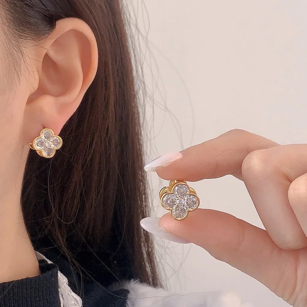18K Gold Plated Double - Sided Four - Leaf Clover Stud Earrings - Aruary Studio ｜ Artisanal Jewelry