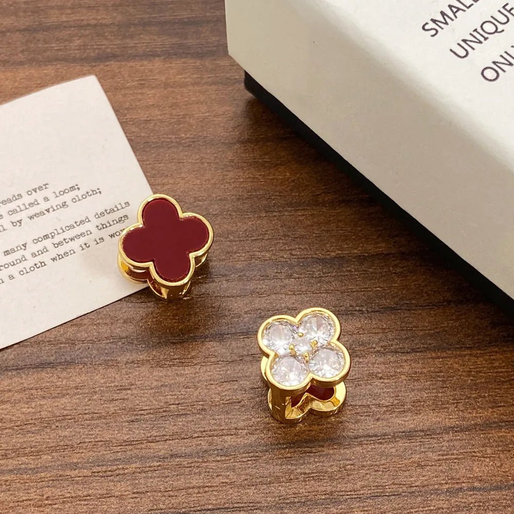 18K Gold Plated Double - Sided Four - Leaf Clover Stud Earrings - Aruary Studio ｜ Artisanal Jewelry