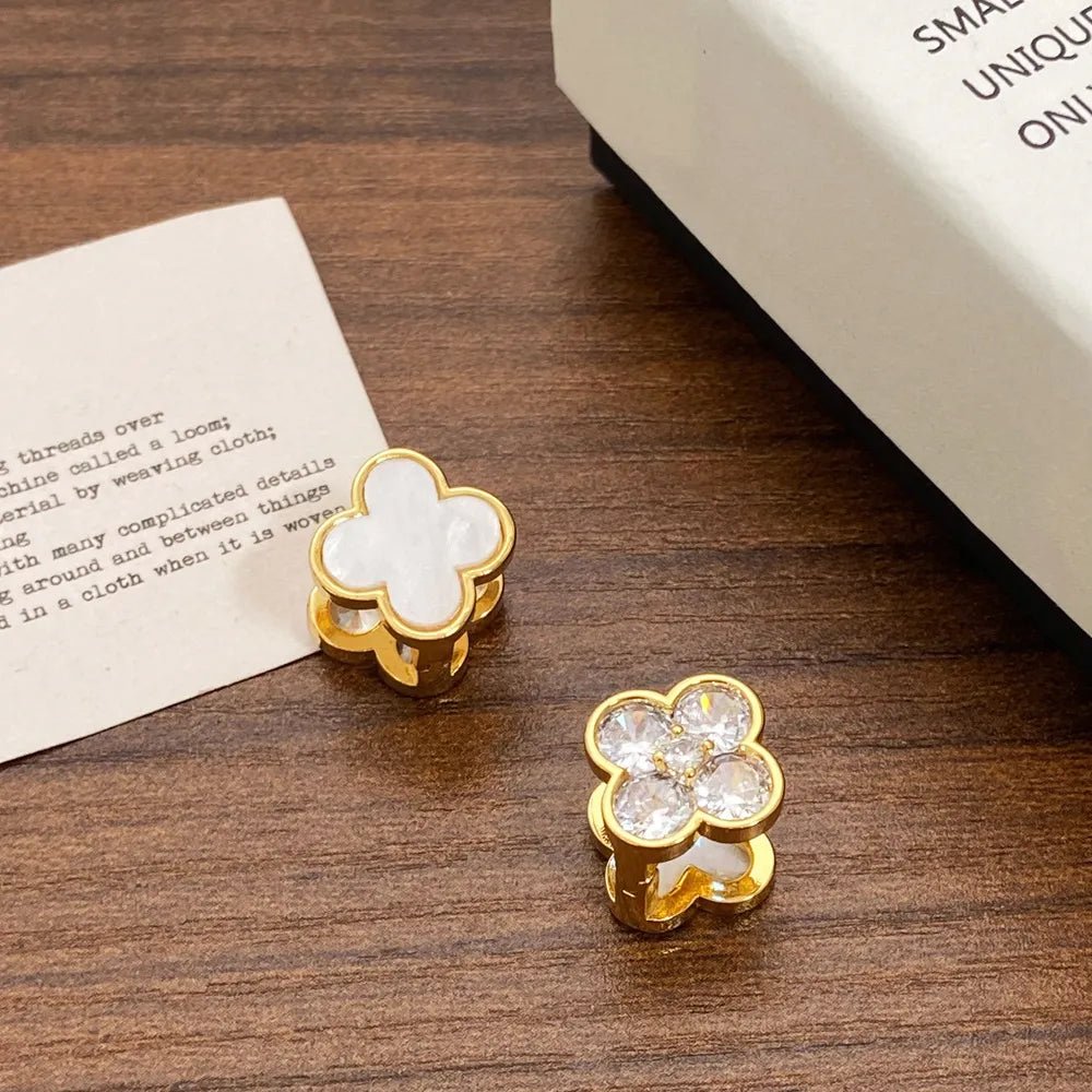 18K Gold Plated Double - Sided Four - Leaf Clover Stud Earrings - Aruary Studio ｜ Artisanal Jewelry