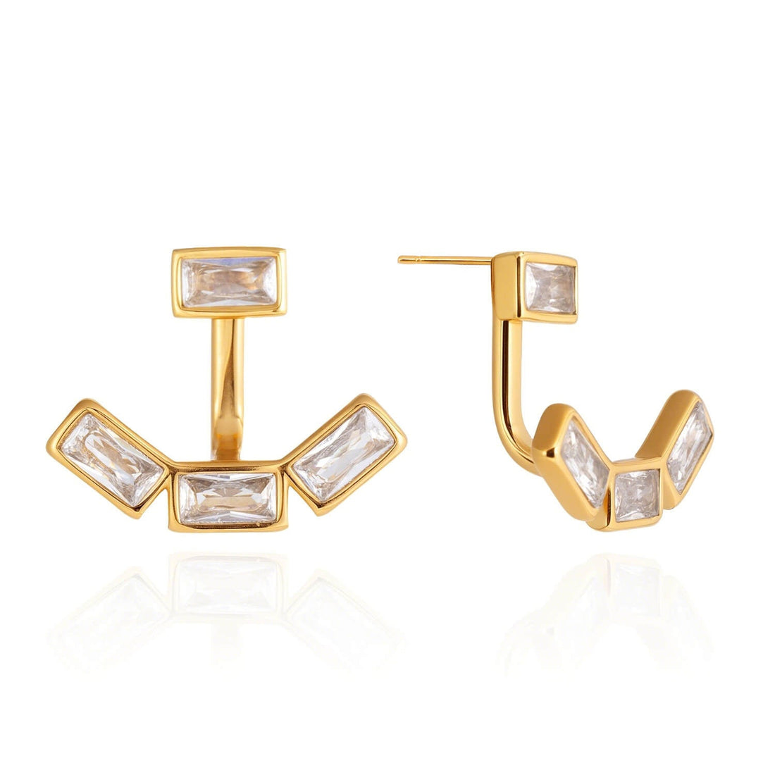 18K Gold Plated Emerald Cut Ear Jacket Earrings | Dainty Geometric Arc Studs with 5A Zirconia | Waterproof Minimalist Jewelry for Her - Aruary Studio ｜ Artisanal Jewelry
