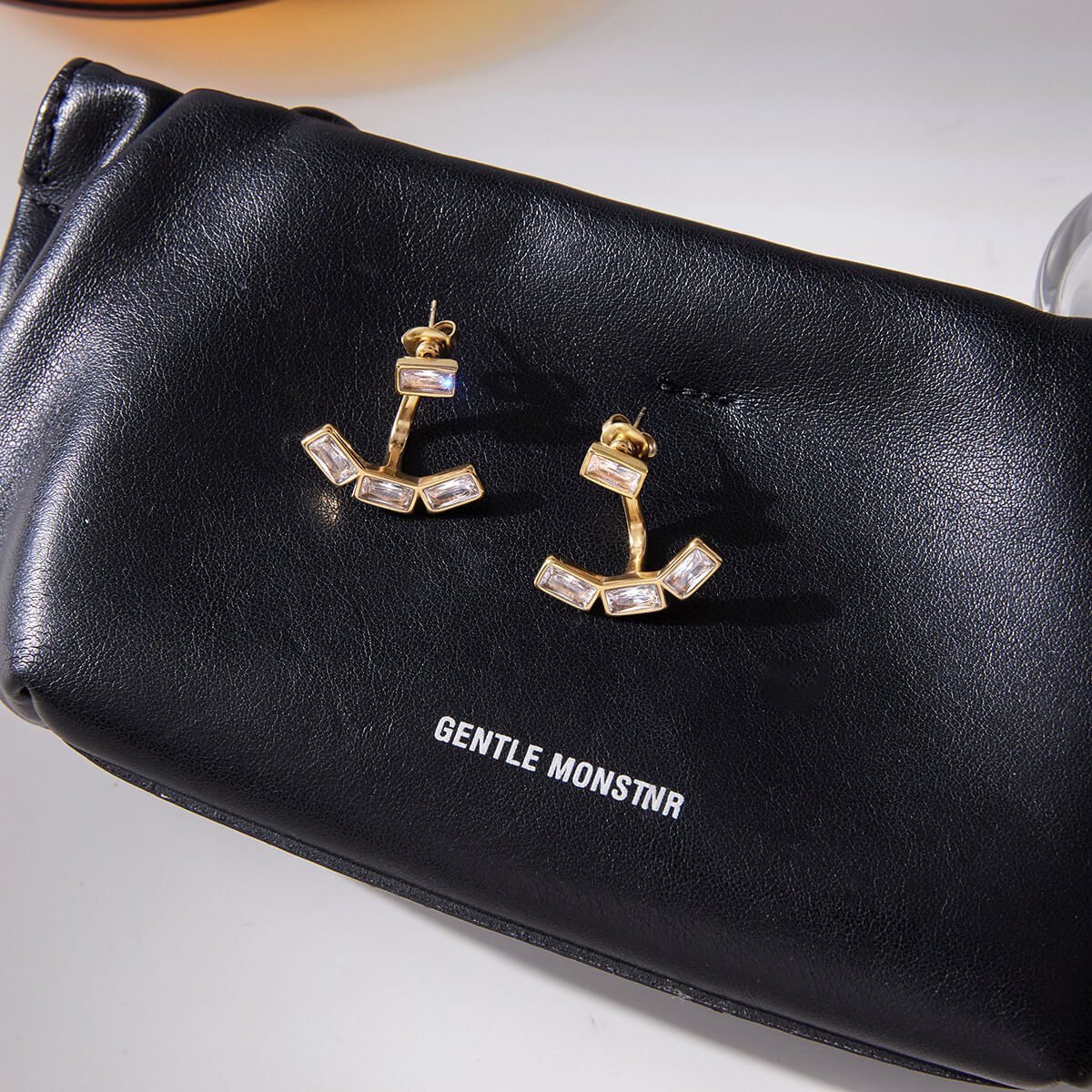 18K Gold Plated Emerald Cut Ear Jacket Earrings | Dainty Geometric Arc Studs with 5A Zirconia | Waterproof Minimalist Jewelry for Her - Aruary Studio ｜ Artisanal Jewelry