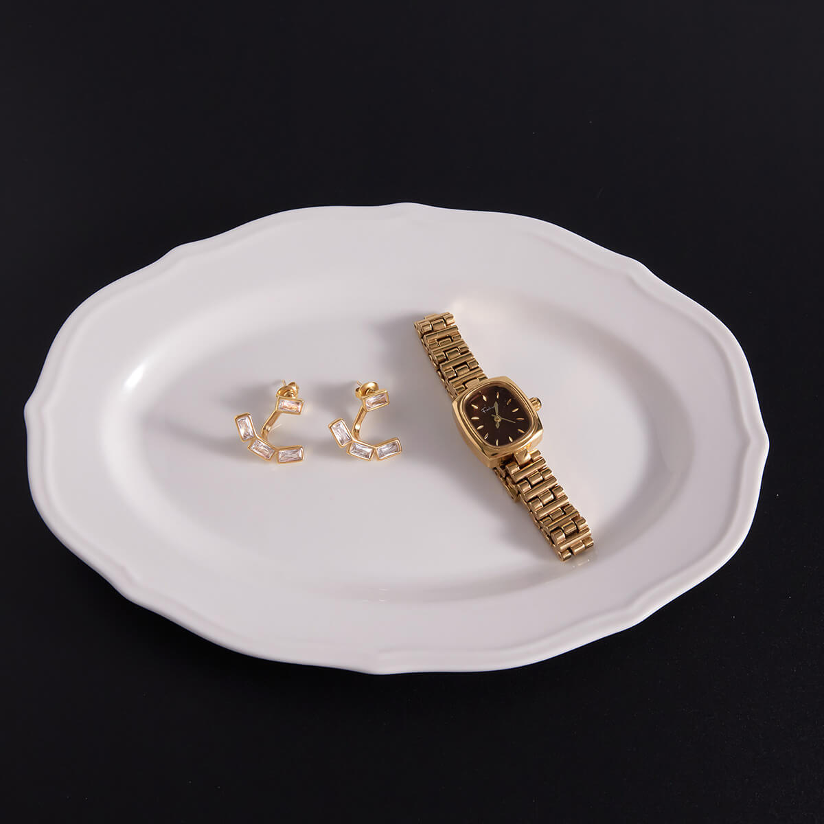 18K Gold Plated Emerald Cut Ear Jacket Earrings | Dainty Geometric Arc Studs with 5A Zirconia | Waterproof Minimalist Jewelry for Her - Aruary Studio ｜ Artisanal Jewelry