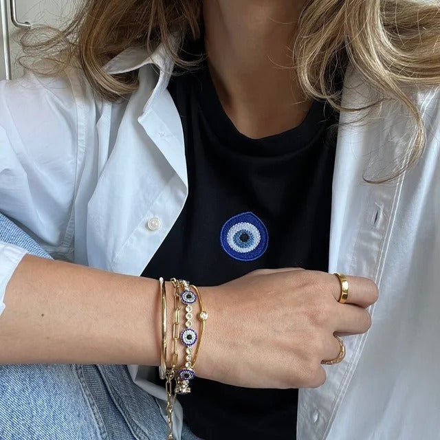 18K Gold Plated Evil Eye Bracelet with High Quality Colorful Zircon - Aruary Studio ｜ Artisanal Jewelry
