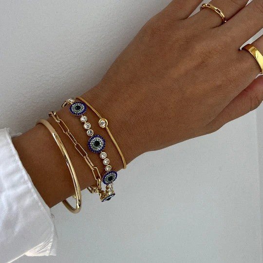 18K Gold Plated Evil Eye Bracelet with High Quality Colorful Zircon - Aruary Studio ｜ Artisanal Jewelry
