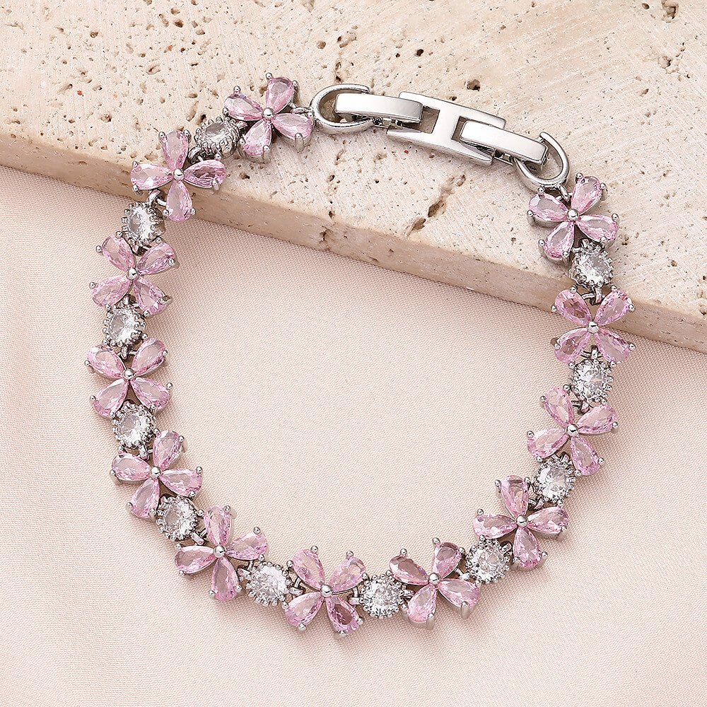 18K Gold Plated Floral Cluster Bracelet | Colorful 5A Cubic Zirconia Flower Charm Bracelet for Women | 7cm Diameter Spring Jewelry - Aruary Studio ｜ Artisanal Jewelry