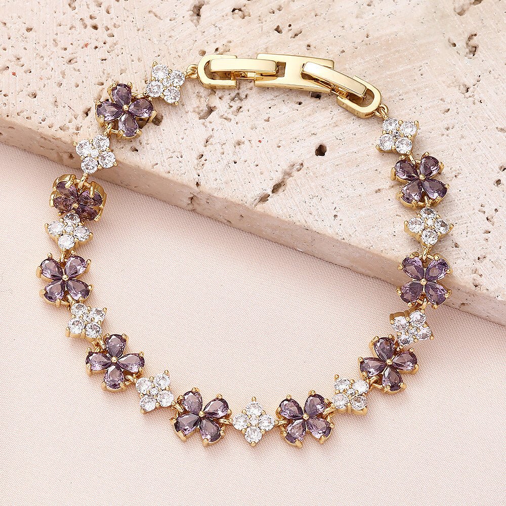 18K Gold Plated Floral Cluster Bracelet | Colorful 5A Cubic Zirconia Flower Charm Bracelet for Women | 7cm Diameter Spring Jewelry - Aruary Studio ｜ Artisanal Jewelry