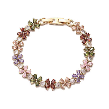 18K Gold Plated Floral Cluster Bracelet | Colorful 5A Cubic Zirconia Flower Charm Bracelet for Women | 7cm Diameter Spring Jewelry - Aruary Studio ｜ Artisanal Jewelry
