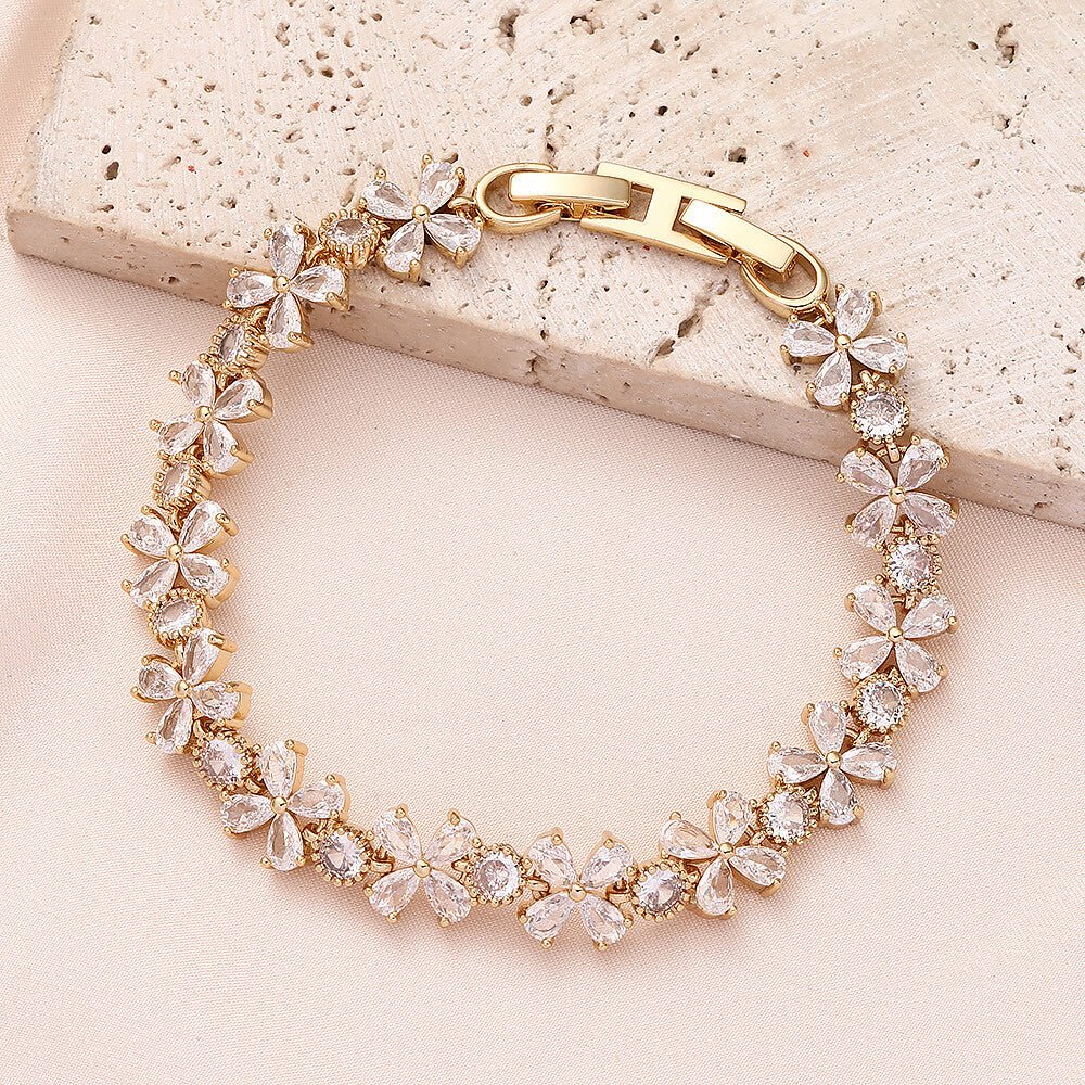 18K Gold Plated Floral Cluster Bracelet | Colorful 5A Cubic Zirconia Flower Charm Bracelet for Women | 7cm Diameter Spring Jewelry - Aruary Studio ｜ Artisanal Jewelry