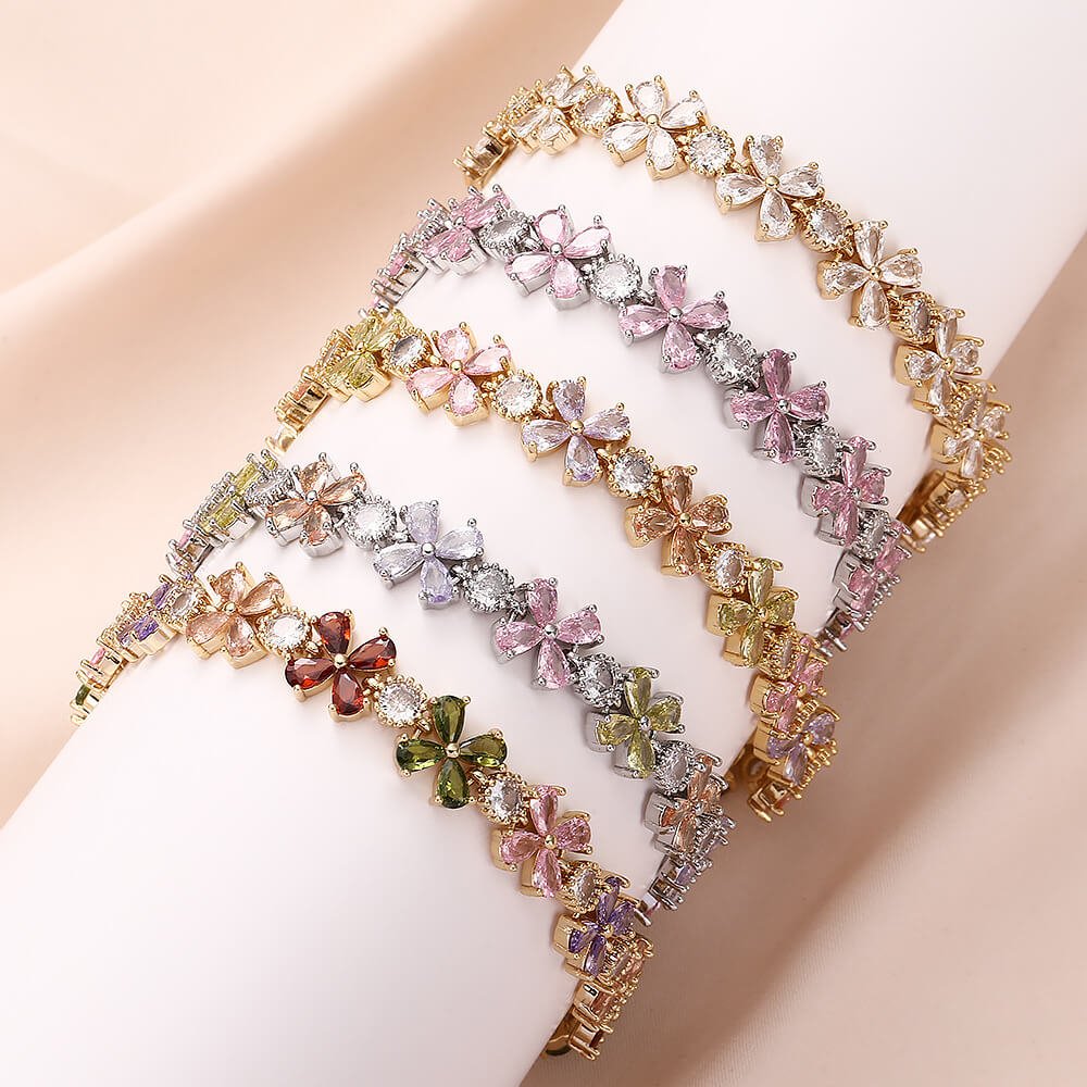 18K Gold Plated Floral Cluster Bracelet | Colorful 5A Cubic Zirconia Flower Charm Bracelet for Women | 7cm Diameter Spring Jewelry - Aruary Studio ｜ Artisanal Jewelry