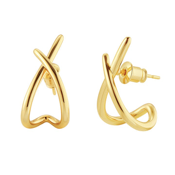 18K Gold Plated Intertwined Heart Stud Earrings - Titanium Steel Hypoallergenic Romantic Gift for Her - Aruary Studio ｜ Artisanal Jewelry