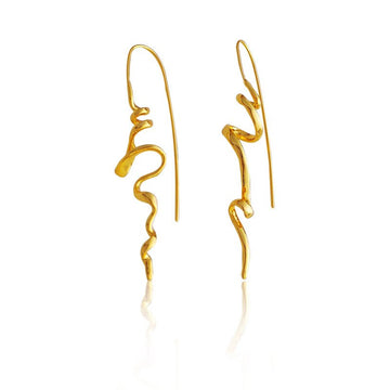 18K Gold Plated Irregular Wave Threader Drop Earrings - Aruary Studio ｜ Artisanal Jewelry