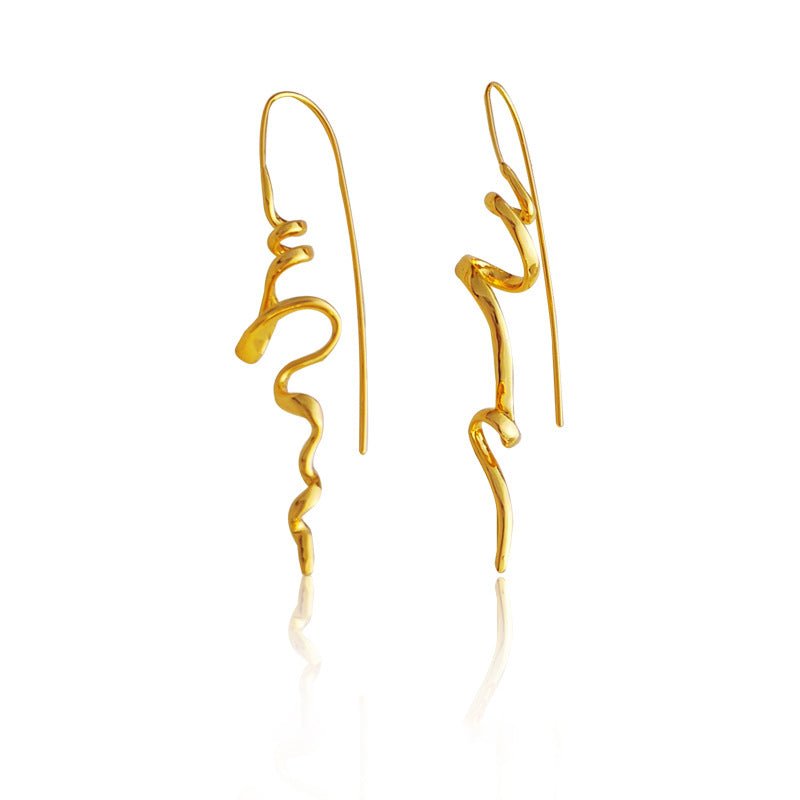 18K Gold Plated Irregular Wave Threader Drop Earrings - Aruary Studio ｜ Artisanal Jewelry