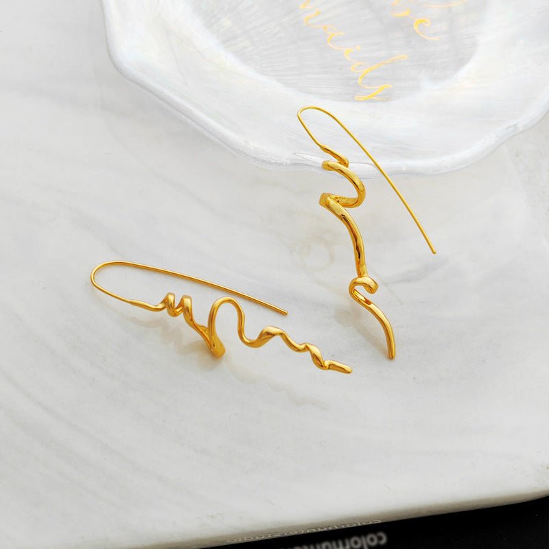 18K Gold Plated Irregular Wave Threader Drop Earrings - Aruary Studio ｜ Artisanal Jewelry