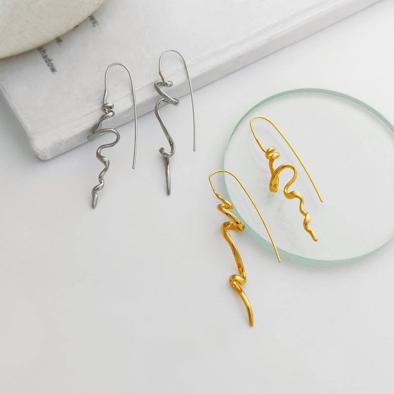 18K Gold Plated Irregular Wave Threader Drop Earrings - Aruary Studio ｜ Artisanal Jewelry