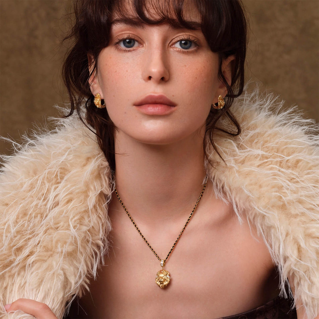 18K Gold Plated Majestic Lion Head Pendant Necklace | Eco - Friendly Mythical Strength Amulet with 5A Zircons | 50cm Braided Leather Cord - Aruary Studio ｜ Artisanal Jewelry