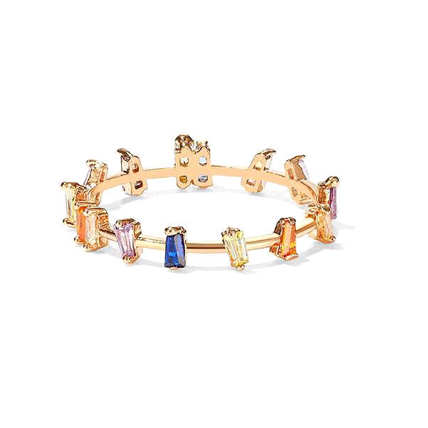 18K Gold Plated Multi - Color Baguette Zircon Stackable Ring - Aruary Studio ｜ Artisanal Jewelry