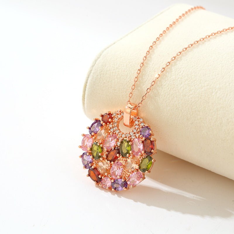 18K Gold Plated Multi - Color Zircon Circle Pendant Necklace - Aruary Studio ｜ Artisanal Jewelry