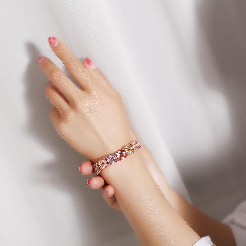 18K Gold Plated Multi - Color Zircon Floral Bracelet - Aruary Studio ｜ Artisanal Jewelry