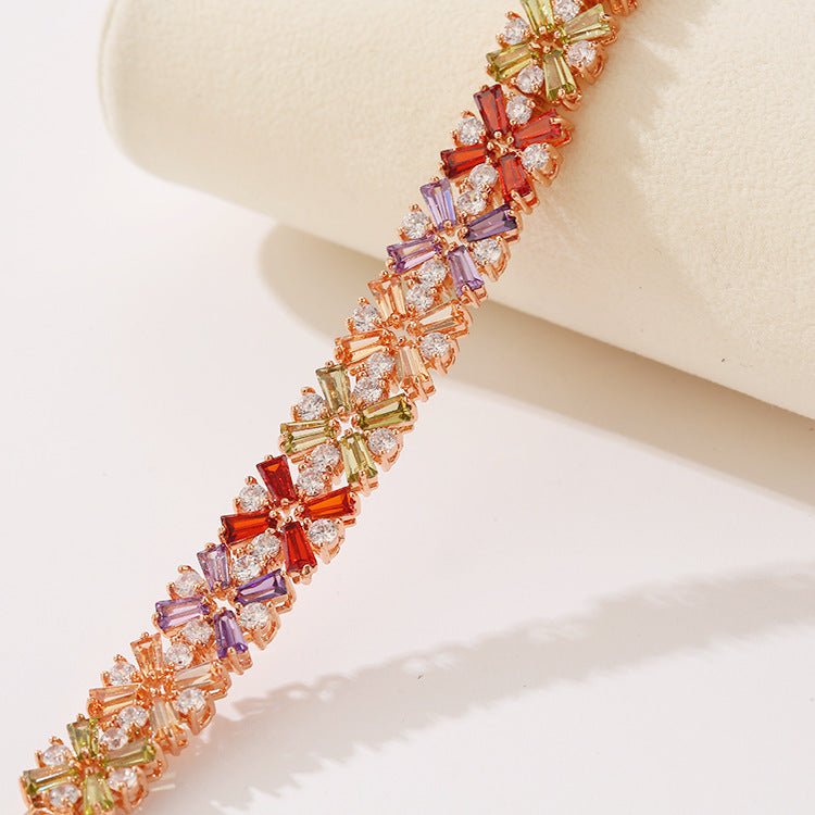 18K Gold Plated Multi - Color Zircon Floral Bracelet - Aruary Studio ｜ Artisanal Jewelry