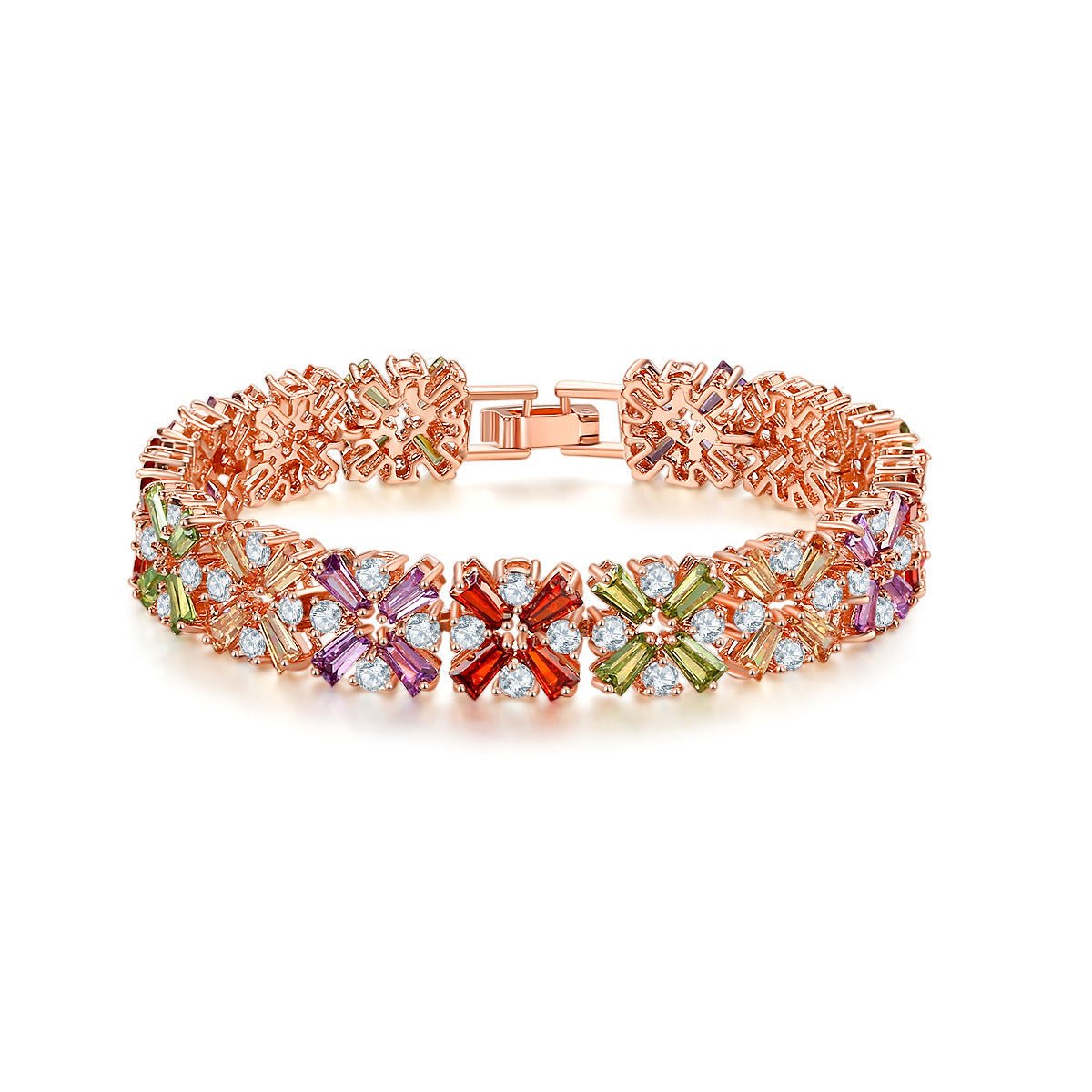 18K Gold Plated Multi - Color Zircon Floral Bracelet - Aruary Studio ｜ Artisanal Jewelry