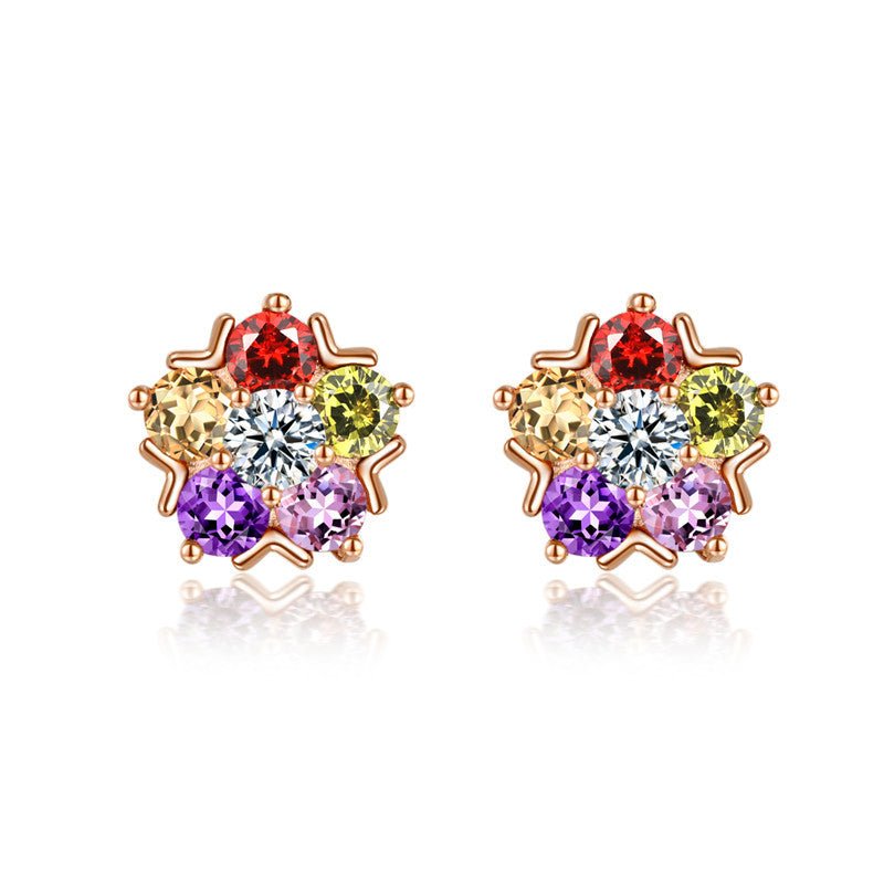 18K Gold Plated Multi - Color Zircon Flower Stud Earrings - Aruary Studio ｜ Artisanal Jewelry