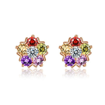 18K Gold Plated Multi - Color Zircon Flower Stud Earrings - Aruary Studio ｜ Artisanal Jewelry