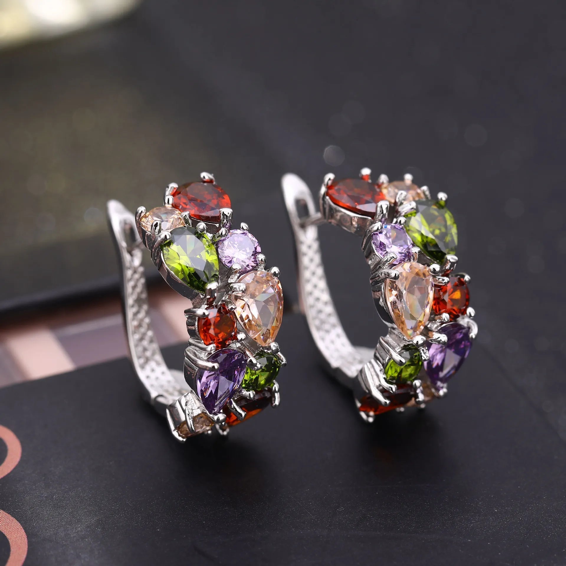 18K Gold Plated Multi - Color Zircon Hoop Earrings - Aruary Studio ｜ Artisanal Jewelry