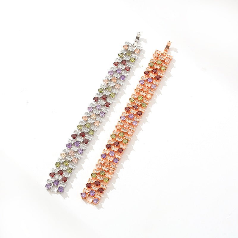 18K Gold Plated Multi - Color Zircon Statement Bracelet - Aruary Studio ｜ Artisanal Jewelry