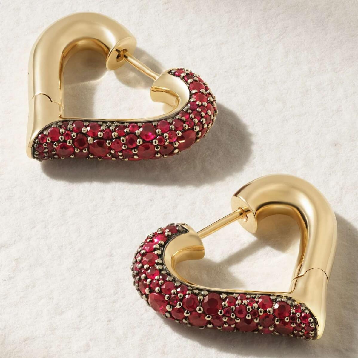 18K Gold Plated Red Heart Earrings | 5A Zircon Pavé Huggie Hoops for Women - Aruary Studio ｜ Artisanal Jewelry