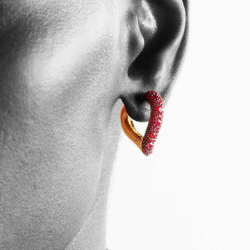 18K Gold Plated Red Heart Earrings | 5A Zircon Pavé Huggie Hoops for Women - Aruary Studio ｜ Artisanal Jewelry