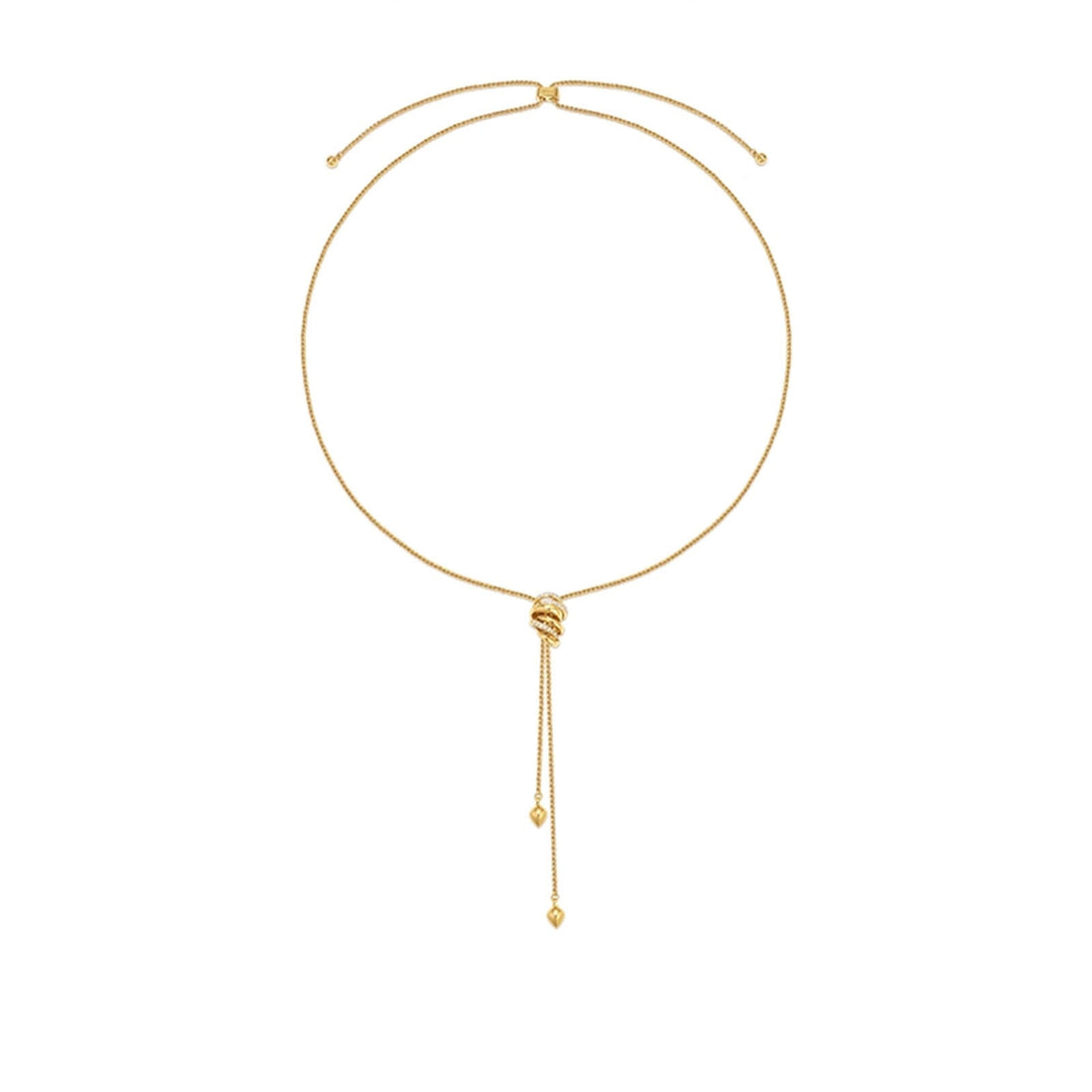 18K Gold Plated Rotating Ribbon Lariat Necklace | Adjustable 68cm Long Tassel Chain with Sparkling Pavé Zircon | Eco - Friendly Statement Jewelry - Aruary Studio ｜ Artisanal Jewelry