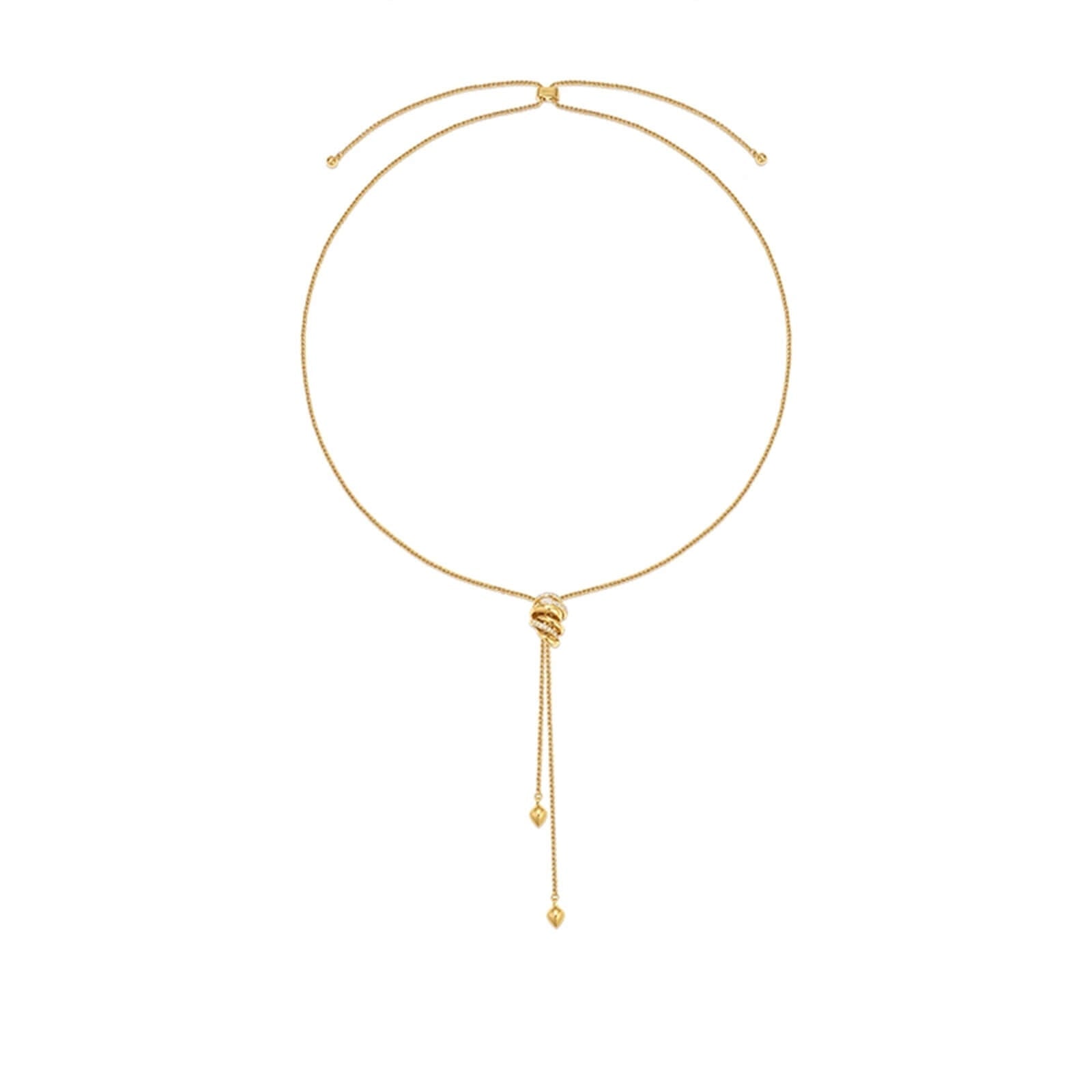 18K Gold Plated Rotating Ribbon Lariat Necklace | Adjustable 68cm Long Tassel Chain with Sparkling Pavé Zircon | Eco - Friendly Statement Jewelry - Aruary Studio ｜ Artisanal Jewelry