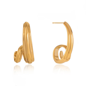 18K Gold Plated Sculptural Spiral Hoop Earrings | Modern Geometric Tassel Studs for Women | Unique Minimalist Statement Jewelry - Aruary Studio ｜ Artisanal Jewelry