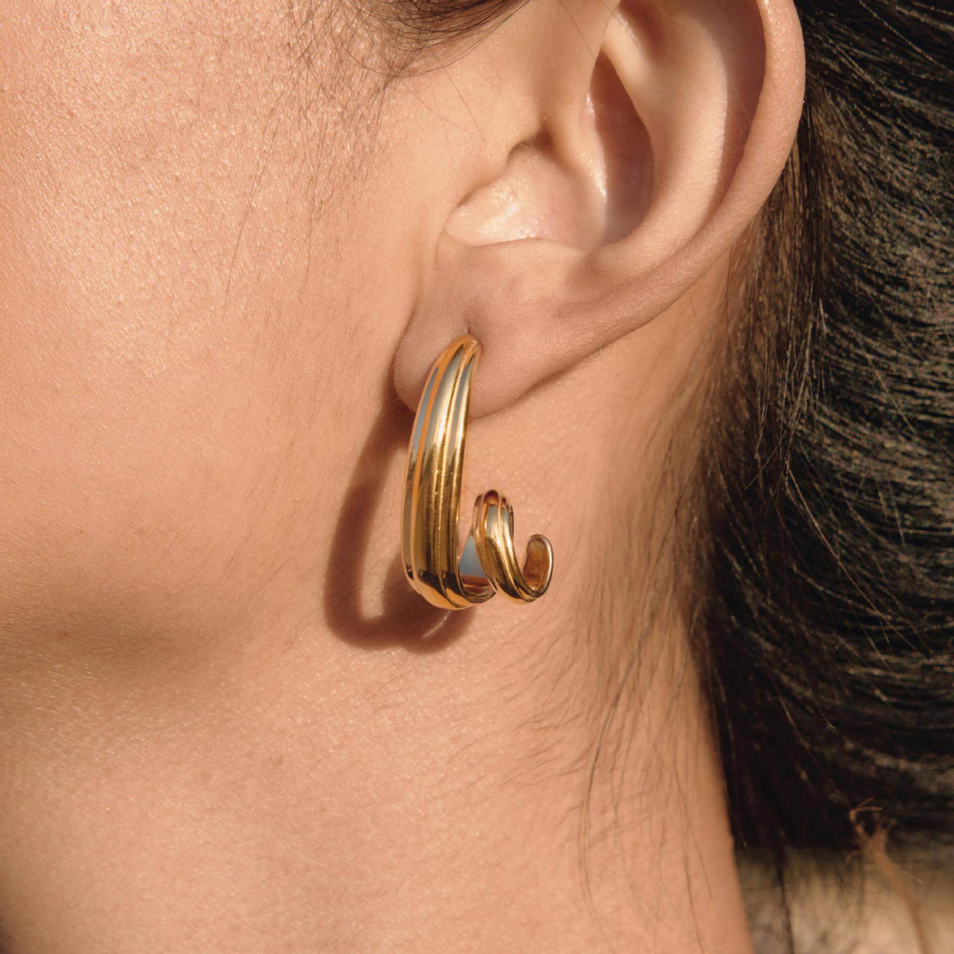 18K Gold Plated Sculptural Spiral Hoop Earrings | Modern Geometric Tassel Studs for Women | Unique Minimalist Statement Jewelry - Aruary Studio ｜ Artisanal Jewelry