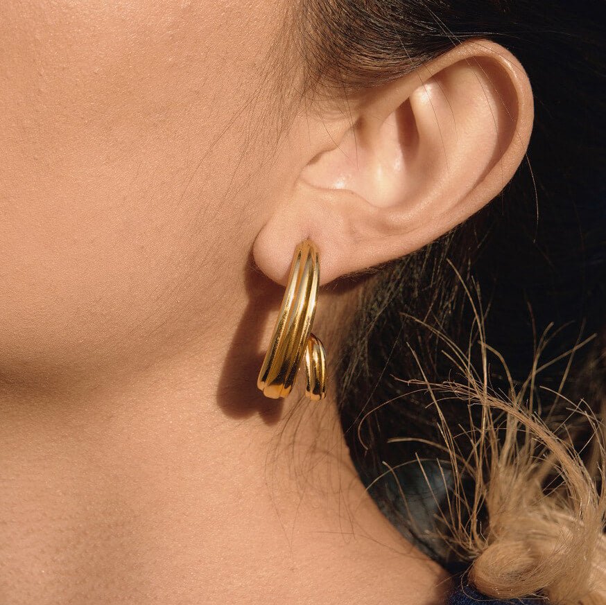 18K Gold Plated Sculptural Spiral Hoop Earrings | Modern Geometric Tassel Studs for Women | Unique Minimalist Statement Jewelry - Aruary Studio ｜ Artisanal Jewelry
