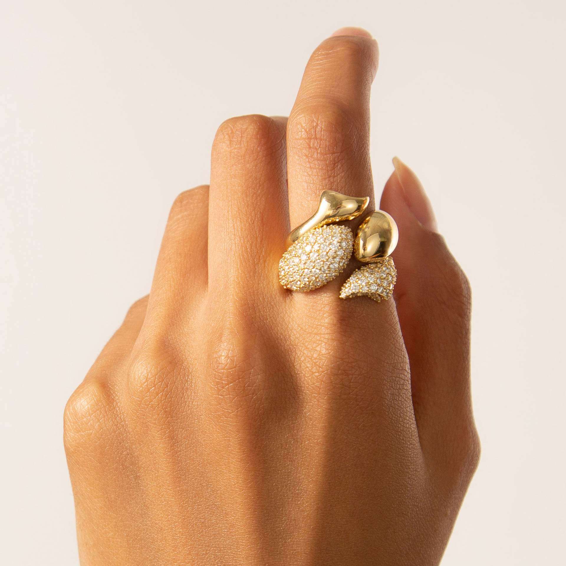 18K Gold Plated Sculptural Wrap Ring – Chunky Gold Foil Statement Ring with 5A Cubic Zirconia, Bold Minimalist Jewelry for Women - Aruary Studio ｜ Artisanal Jewelry