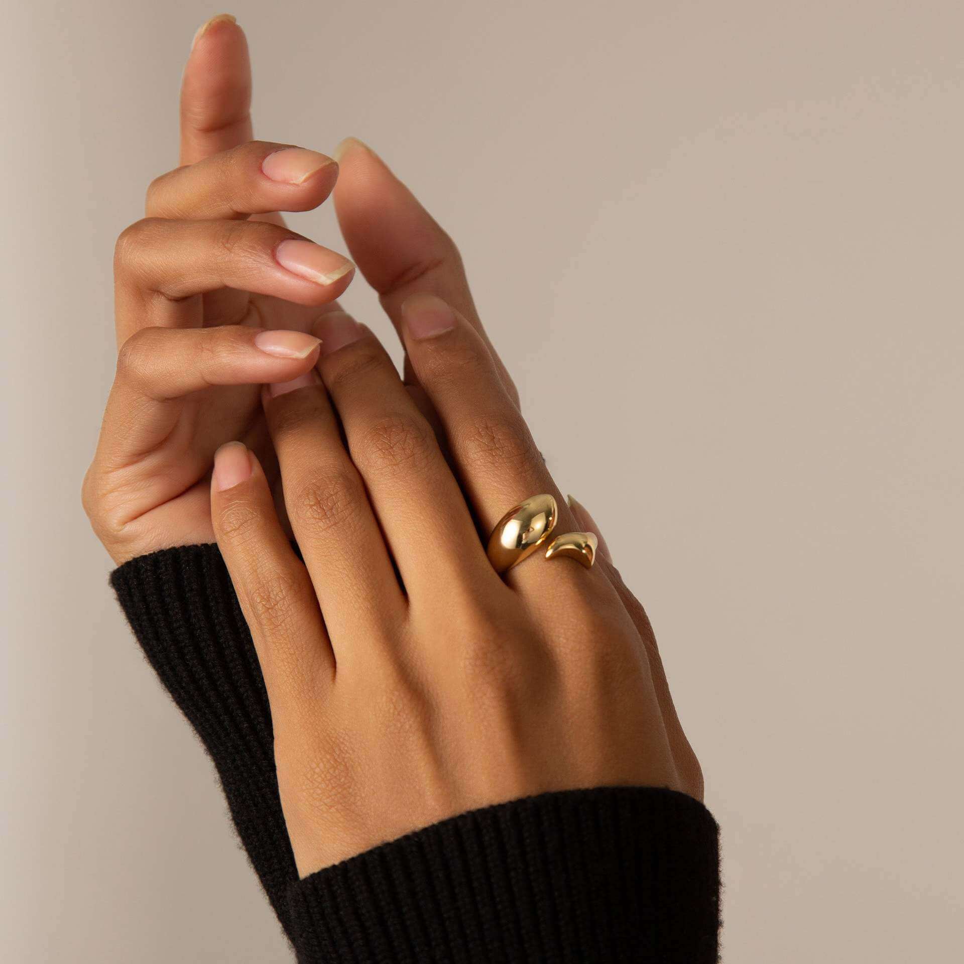 18K Gold Plated Sculptural Wrap Ring – Chunky Gold Foil Statement Ring with 5A Cubic Zirconia, Bold Minimalist Jewelry for Women - Aruary Studio ｜ Artisanal Jewelry