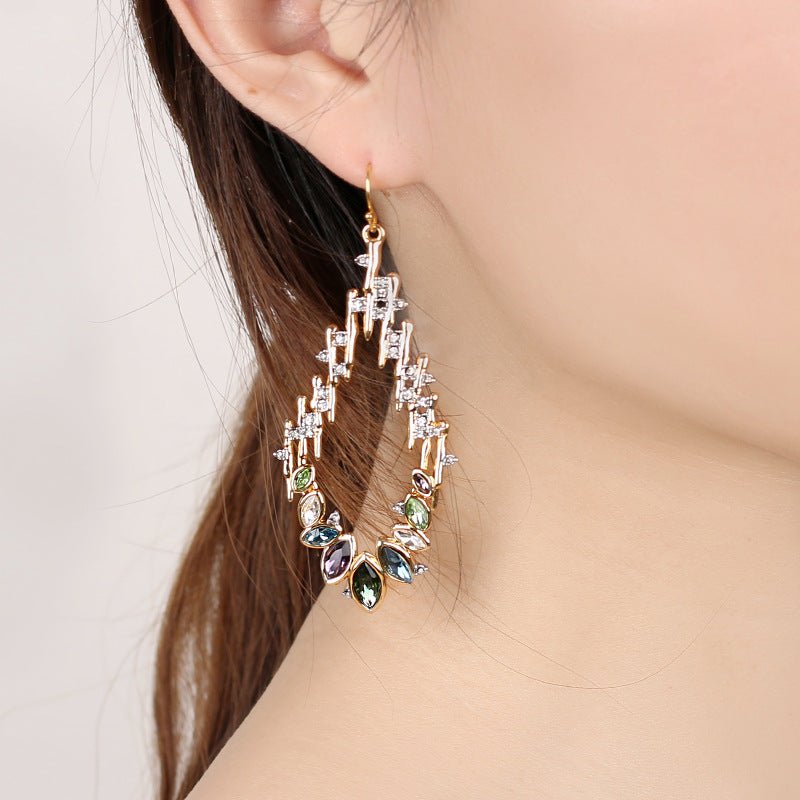 18K Gold Plated Silver Base Colorful Zircon Teardrop Statement Earrings - Aruary Studio ｜ Artisanal Jewelry