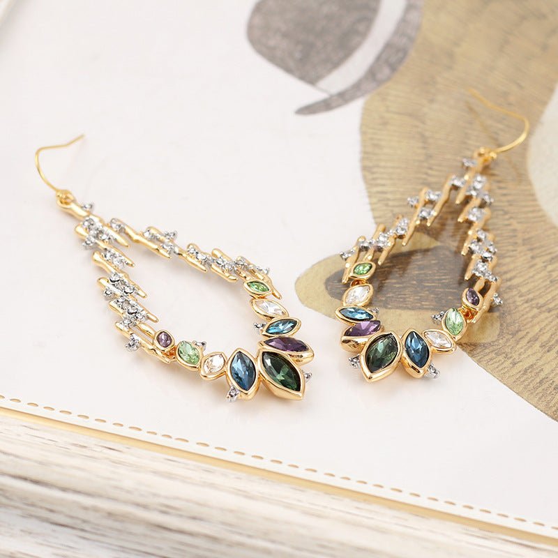 18K Gold Plated Silver Base Colorful Zircon Teardrop Statement Earrings - Aruary Studio ｜ Artisanal Jewelry