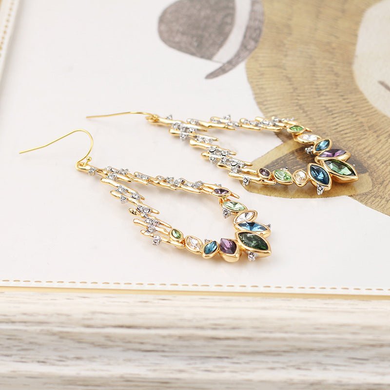 18K Gold Plated Silver Base Colorful Zircon Teardrop Statement Earrings - Aruary Studio ｜ Artisanal Jewelry
