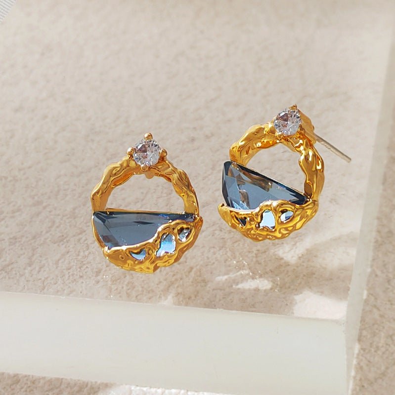 18K Gold Plated Silver Needle Stud Earrings with High - Quality Diamond and Glass Accents - Aruary Studio ｜ Artisanal Jewelry