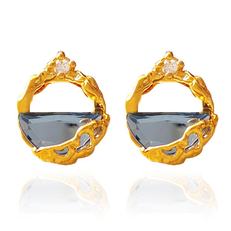 18K Gold Plated Silver Needle Stud Earrings with High - Quality Diamond and Glass Accents - Aruary Studio ｜ Artisanal Jewelry