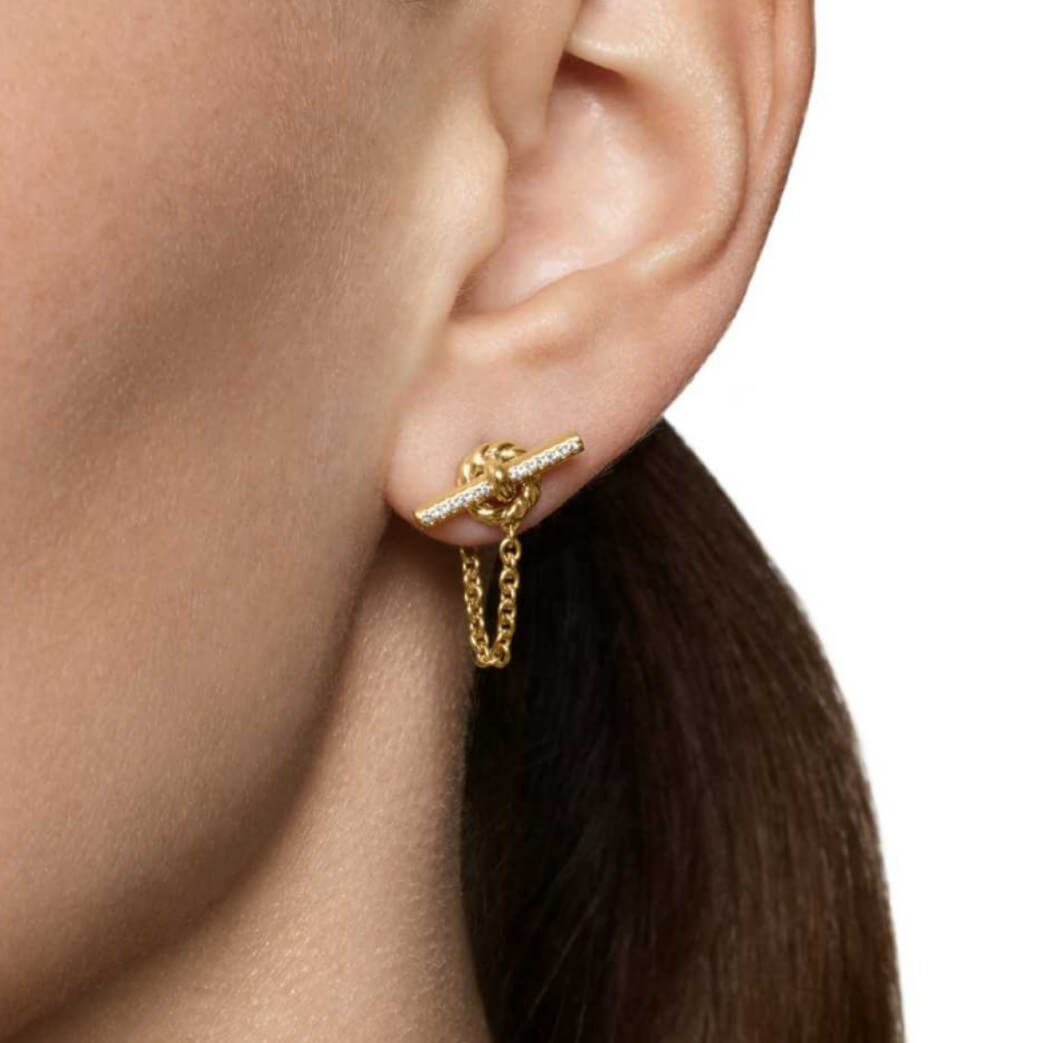 18K Gold Plated Toggle Link Chain Earrings – Chic OT Buckle Drop Earrings with 5A Cubic Zirconia, Bold Minimalist Jewelry for Women - Aruary Studio ｜ Artisanal Jewelry